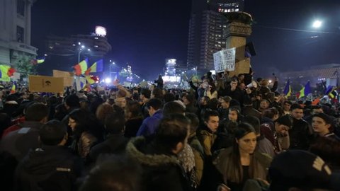 BUCHAREST, ROMANIA - NOVEMBER 05, 2015: Third Day Of Protest In University Square And In Front Of National Theater Against Corruption And Romanian Government.