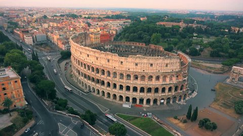 17 September 2015 :Colosseum, Rome, Italy. Aerial Roman Coliseum on sunrise. Beautiful view of the famous Italian landmark travel icon in the Roman forum.