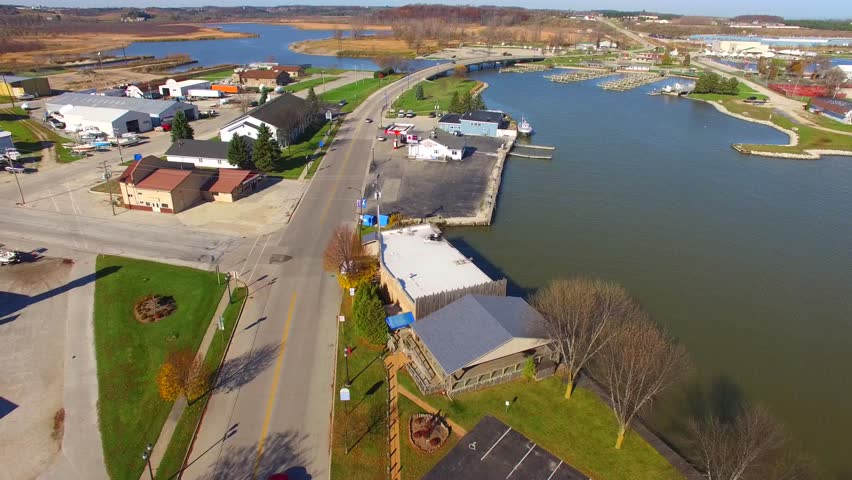 Scenic Aerial Tour Kewaunee, Wisconsin Harbor on Lake Michigan
