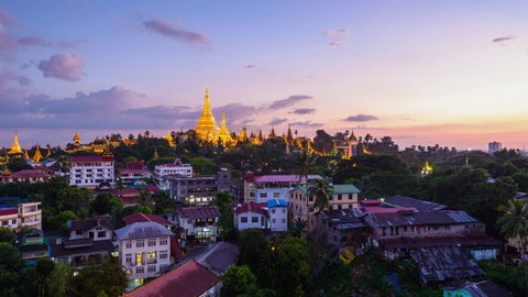 Yangon, Myanmar time lapse from day to night.