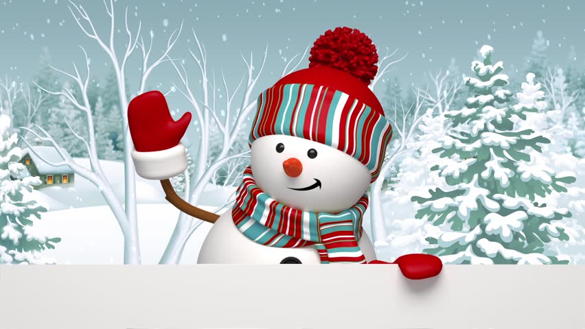 Snowman Waving Hand, Animated Greeting Stock Footage Video (100%