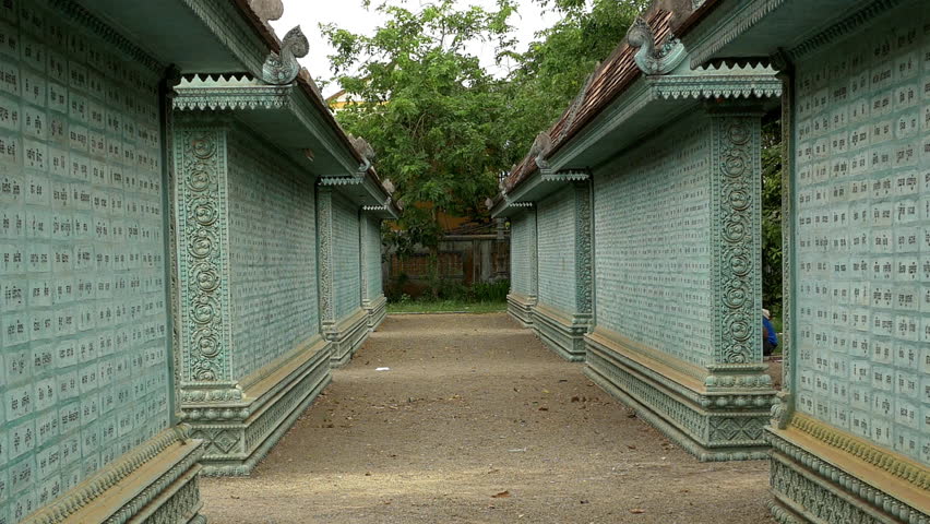 Zoom Out of War Memorial Wall of Names - Siem Reap Cambodia