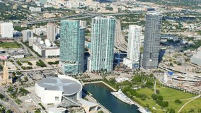 Aerial video of Downtown Miami FL