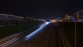 Full HD video of night lights of Moscow. Highway traffic timelapse 
