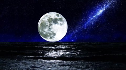 moon over sea night

