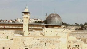 Al Aqsa Mosque, the third holiest site in Islam on Temple Mount with effect of old movie.  Jerusalem, Israel.