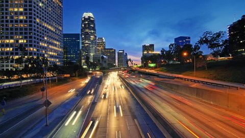 Cinemagraph - Los Angeles, night city freeway 110 traffic downtown LA. 4K UHD Timelapse Motion Photo.