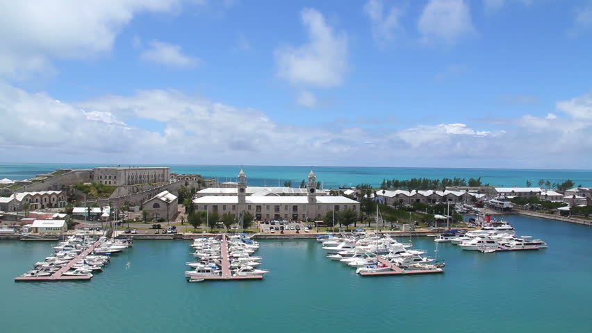 A time lapse shot of the harbor at King's Wharf on the island of Bermuda on a