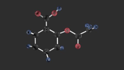 Acetylsalicylic acid molecular structure. Molecular structure of acetylsalicylic acid, know as aspirin. 3D animation.