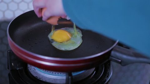 Frying Eggs with Non Stick Pan on The Stove