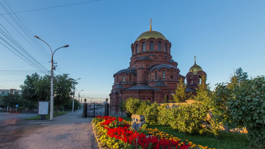 Novosibirsk Church on a sunny day, Russia, Time lapse (Hyper Lapse)
