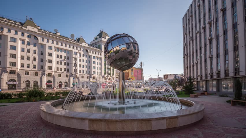 Novosibirsk City, Fountain, Russia, Time lapse (Hyper Lapse)
