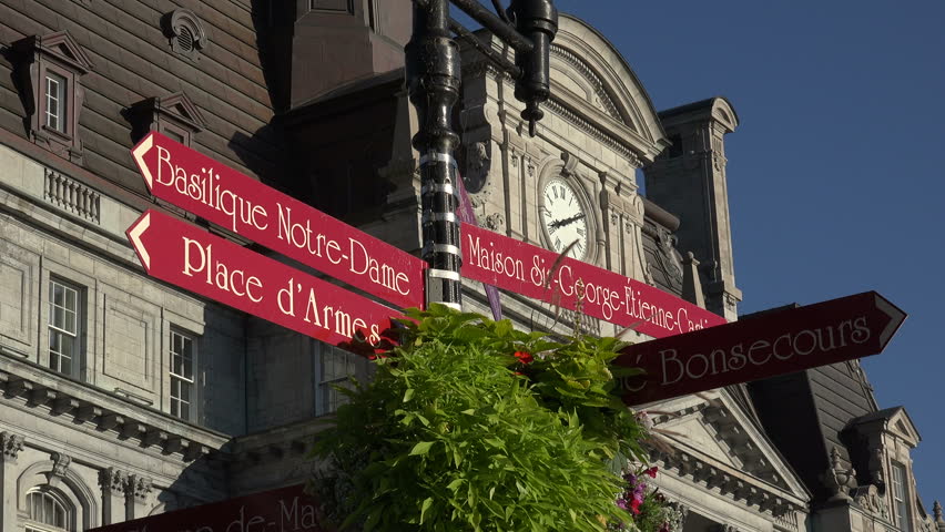 Signs in front of the Town Hall or City Hall, Montreal, Canada