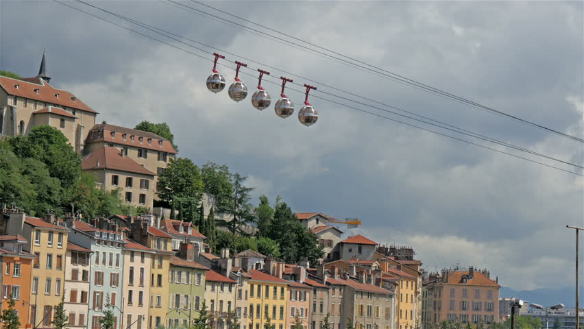 Set of cable cars going back from the mountain. This set of cabel cars are going back to the city of Grenoble