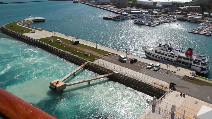 A cruise liner leaves King's Wharf in Bermuda.