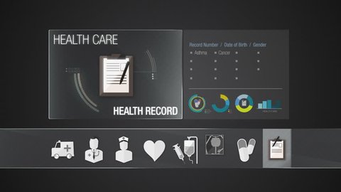  Health record icon for Health Care contents.Technology medical care service.Digital display application(included Alpha)