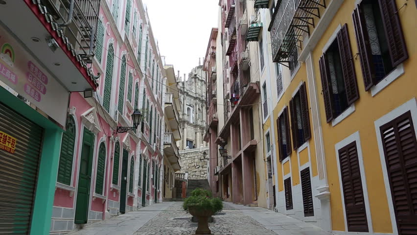Historical building in macau china,October 2015, This street is popular with tourists,There are many buildings of Portuguese style