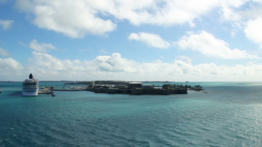 A cruise liner leaves dock at King's Wharf on the island of Bermuda.