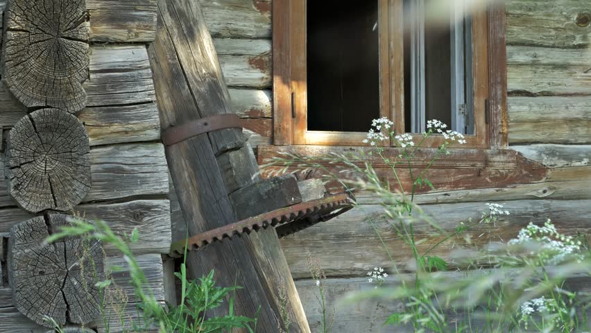 Old dilapidated farmstead. Window