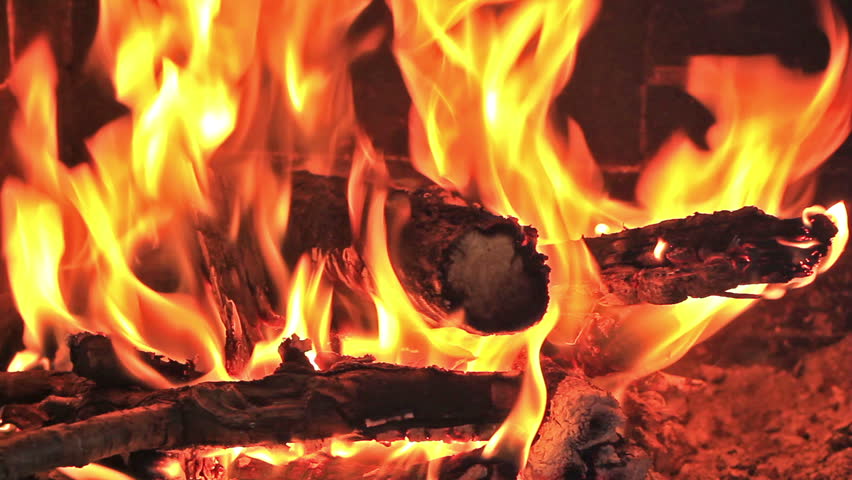 Hot fireplace full of wood and fire with the sound 