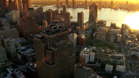  Aerial of New Jersey and Downtown Manhattan Skyline at Sunset, New York, North America, USA