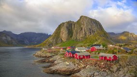 Timelapse of fishing village at Reine, Lofoten islands, Norway