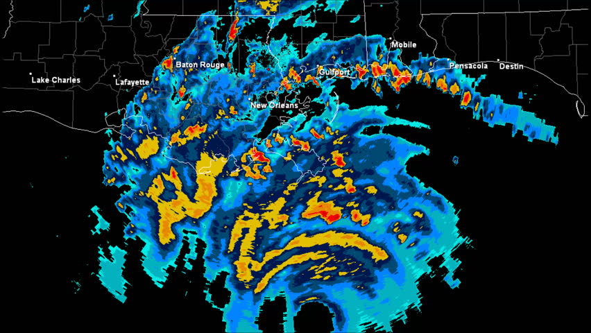 Hurricane Katrina (2005) Landfall Doppler Radar Time Lapse.

Pursuant to 17 U.S.C. § 403: This work was created using archived NEXRAD Data from the NWS which is not subject to copyright protection.
 Royalty-Free Stock Footage #12797111