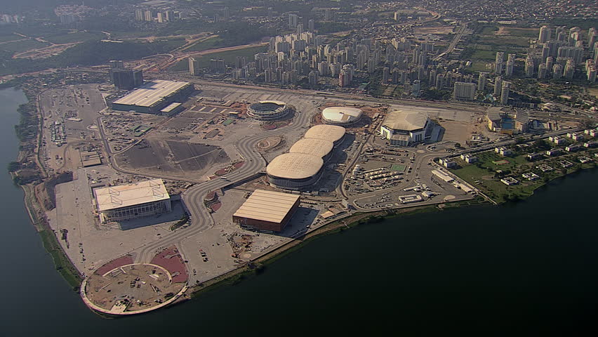 Aerial view of Olympics Construction Site in Bara da Tijuca, Rio De Janeiro, Brazil