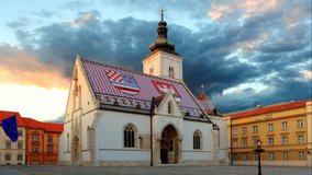 Zagreb church - St Mark, Croatia Time lapse video at sunset