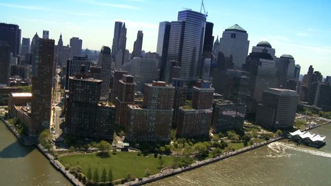 Aerial view of the Financial District, Battery Park and Harbor area Manhattan, New York City, North America, USA