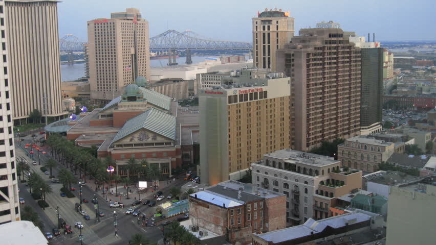 NEW ORLEANS - CIRCA JULY 2011: (Timelapse view) Downtown New Orleans sunset,