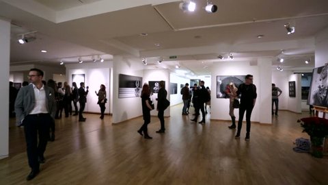 MOSCOW, RUSSIA - NOVEMBER 10, 2015: People visit photo exhibition "My Lucy", dedicated to the actress Lyudmila Gurchenko. The classic photo gallery.