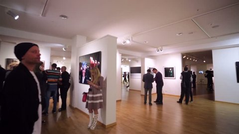 MOSCOW, RUSSIA - NOVEMBER 10, 2015: People visit photo exhibition "My Lucy", dedicated to the actress Lyudmila Gurchenko. The classic photo gallery.