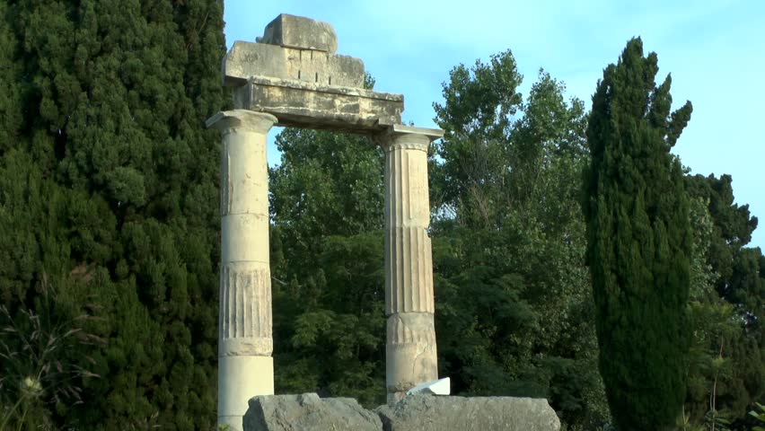 Ruins of colonnade in the ancient Greek city. Kos Island, Greece.
