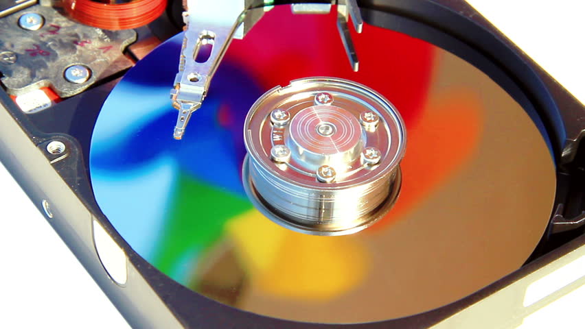 Colors of data in Hard Disk Drive; HDD spin simulation 