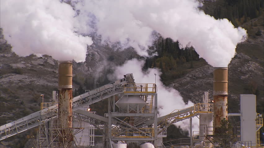 Cement plant with smoke stacks