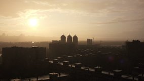 4K Time Lapse of Sunset with Rain Under the City. 4k Ultra HD 3840x2160 Video Clip