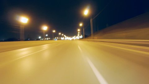 Driving Freeway POV in city at night