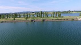 aerial video with drone over the lake/flight over the lake