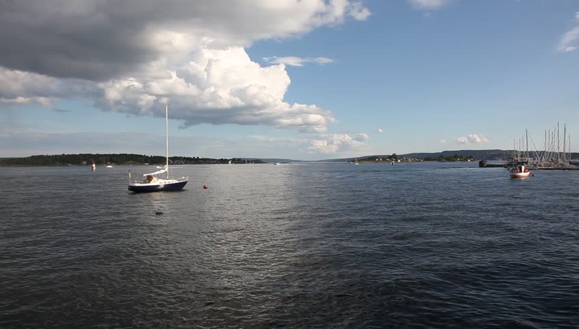 View to Oslo fjord with marina and boats traffic Full HD