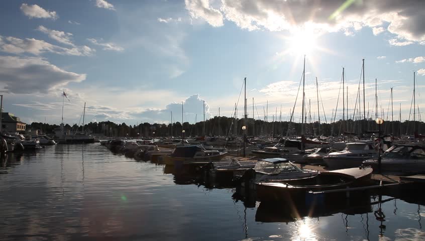 Marina at sunset in Oslo fjord Full HD