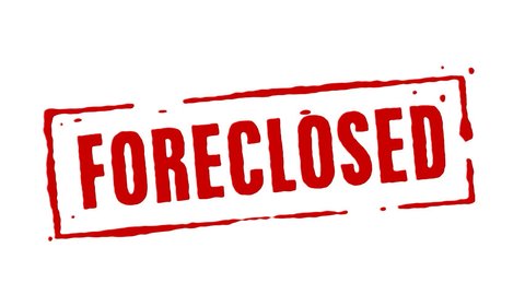 Red rubber stamp animation of the word foreclosed with white background, black background, and alpha channel.