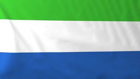Flag of Sierra Leone, slow motion waving. Rendered using official design and colors. Highly detailed fabric texture. Seamless loop in full 4K resolution. ProRes 422 codec.