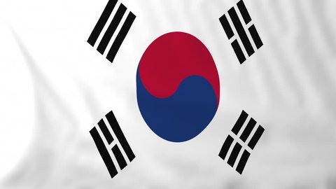 Flag of South Korea, slow motion waving. Rendered using official design and colors. Highly detailed fabric texture. Seamless loop in full 4K resolution. ProRes 422 codec.