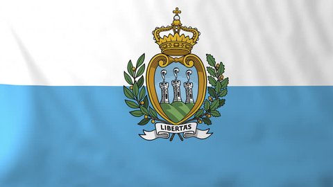 Flag of San Marino, slow motion waving. Rendered using official design and colors. Highly detailed fabric texture. Seamless loop in full 4K resolution. ProRes 422 codec.
