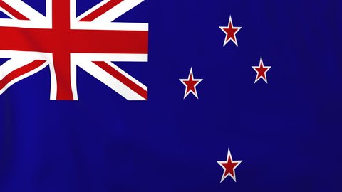 Flag of New Zealand, slow motion waving. Rendered using official design and colors. Highly detailed fabric texture. Seamless loop in full 4K resolution. ProRes 422 codec.