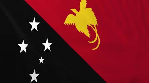 Flag of Papua New Guinea, slow motion waving. Rendered using official design and colors. Highly detailed fabric texture. Seamless loop in full 4K resolution. ProRes 422 codec.