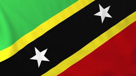 Flag of Saint Kitts, slow motion waving. Rendered using official design and colors. Highly detailed fabric texture. Seamless loop in full 4K resolution. ProRes 422 codec.