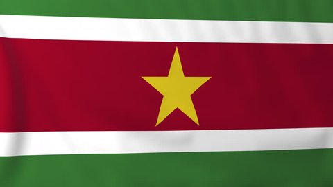 Flag of Suriname, slow motion waving. Rendered using official design and colors. Highly detailed fabric texture. Seamless loop in full 4K resolution. ProRes 422 codec.