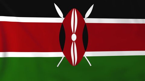 Flag of Kenya, slow motion waving. Rendered using official design and colors. Highly detailed fabric texture. Seamless loop in full 4K resolution. ProRes 422 codec.